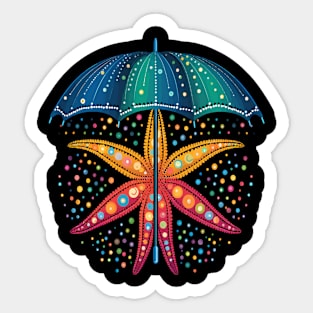 Starfish Rainy Day With Umbrella Sticker